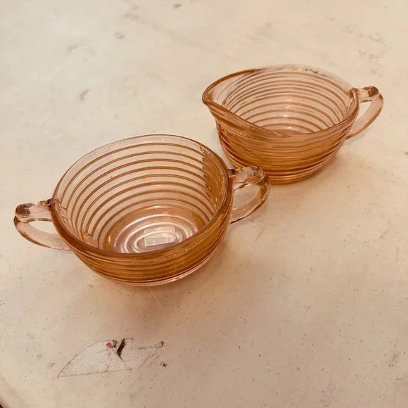 Anchor Hocking Manhattan pink depression glass Cream and Sugar - Picture 4 of 4